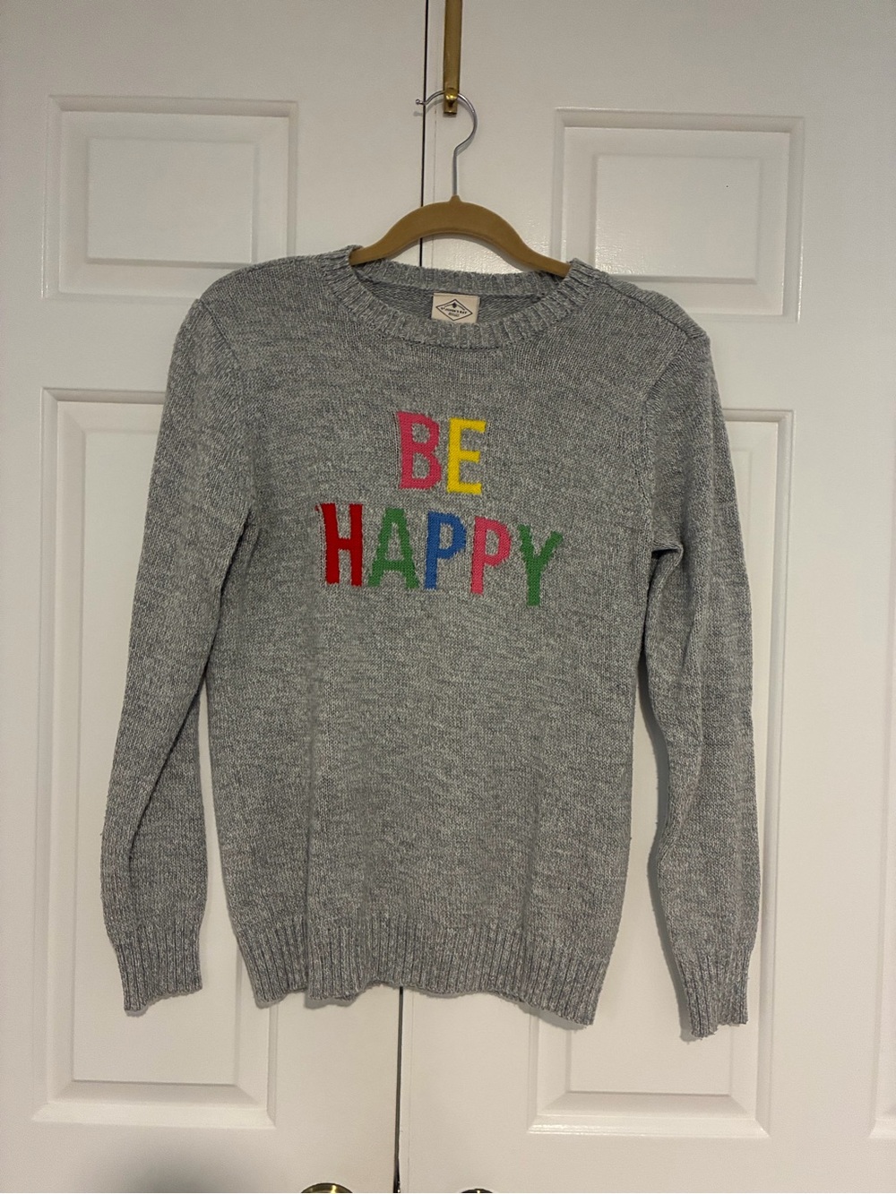 St. John's Bay Gray Crewneck Sweater with Colorful "Be Happy" Lettering